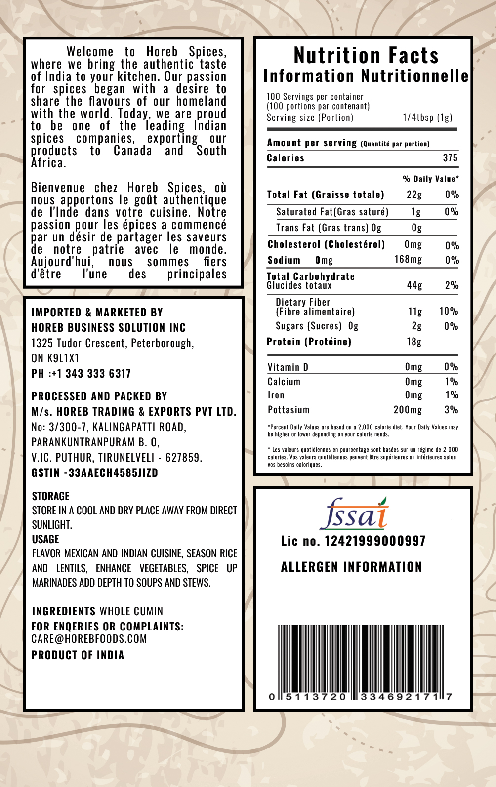 Whole Cumin - Back